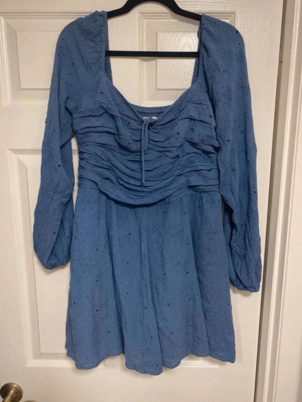Hollister Blue Eyelet Long-Sleeve Romper